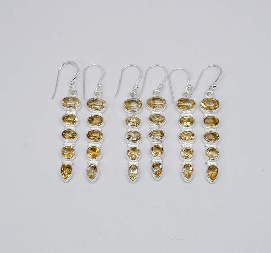Wholesale 925 3PR Sterling Silver Faceted Yellow Citrine Hook Earring Lot