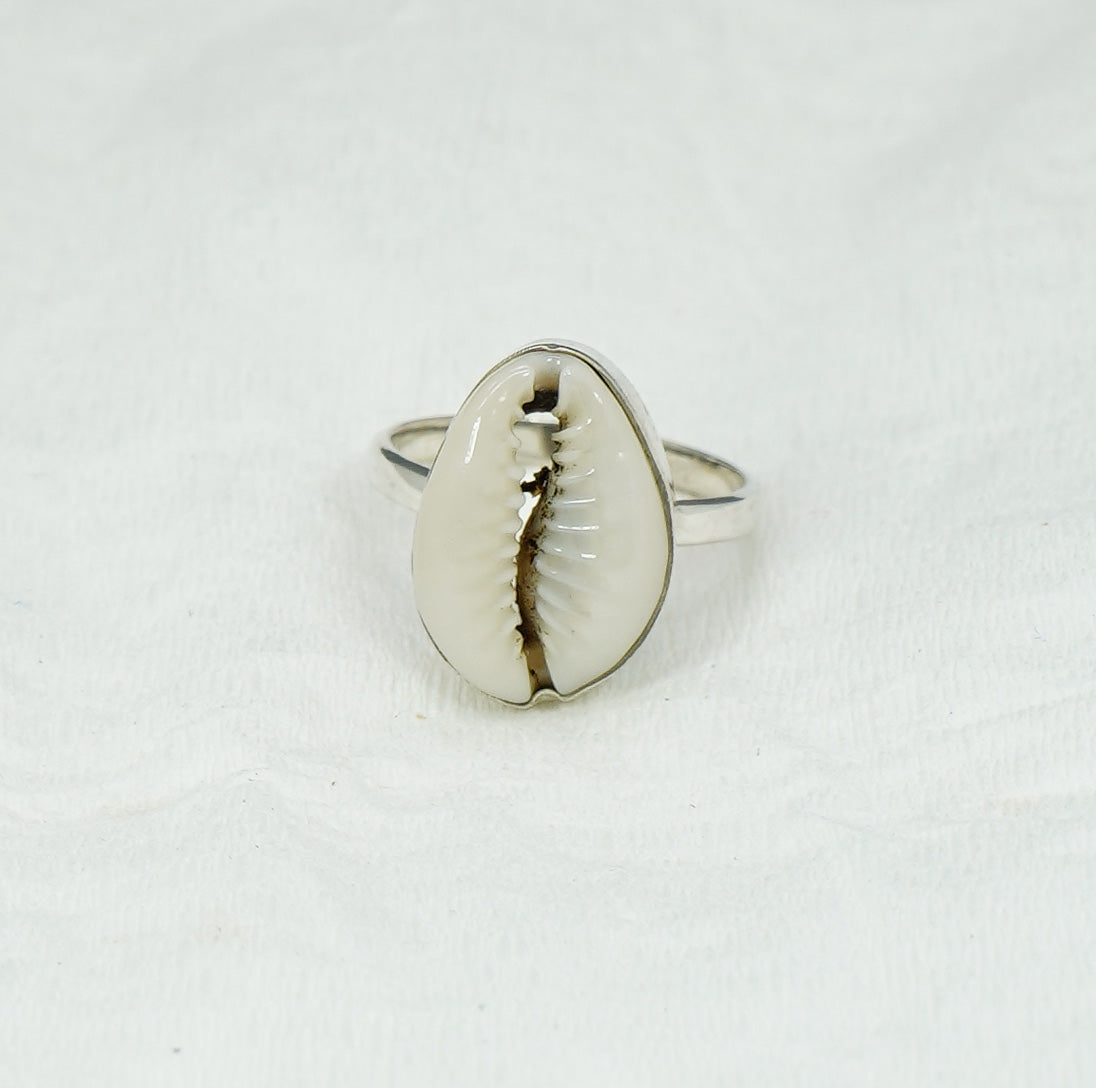 925 Solid Sterling Silver Cowrie Shell Ring - 6 US