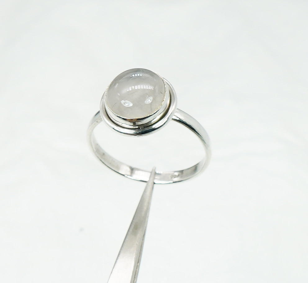 925 Solid Sterling Silver Pink Rose Quartz Ring - 9 US