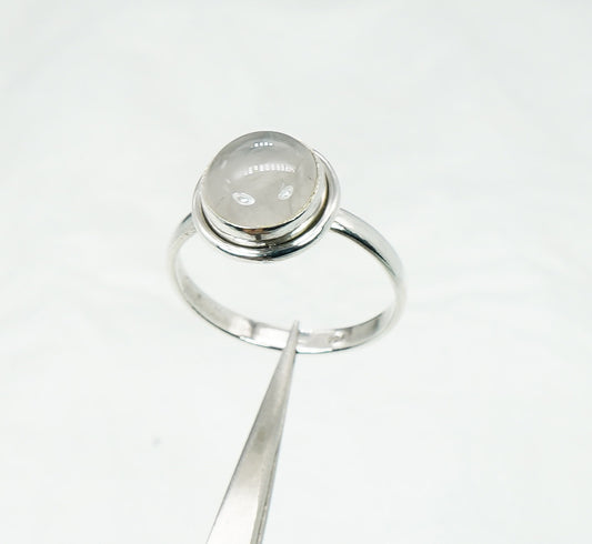 925 Solid Sterling Silver Pink Rose Quartz Ring - 9 US