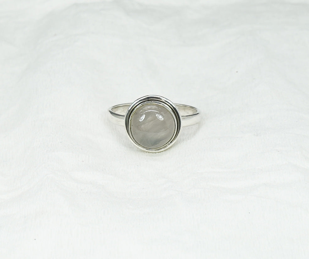 925 Solid Sterling Silver Pink Rose Quartz Ring - 9 US