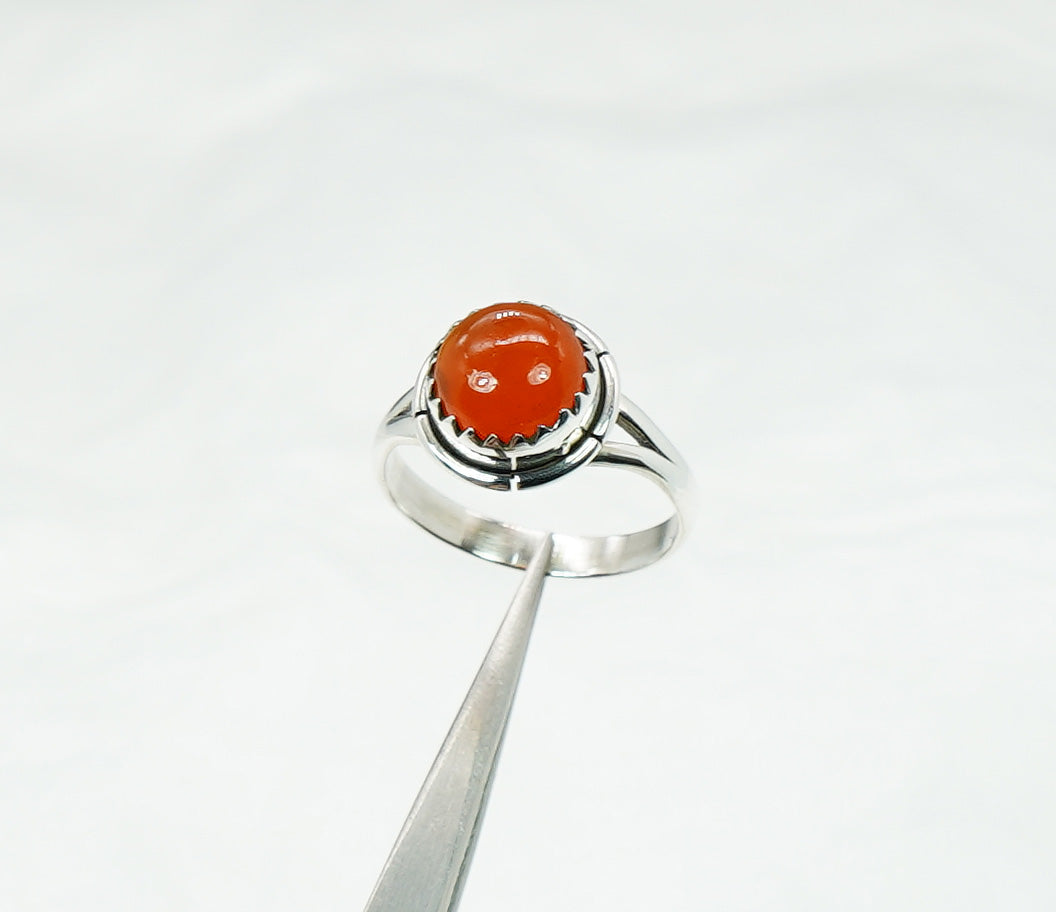 925 Solid Sterling Silver Red Carnelian Ring - 5 US