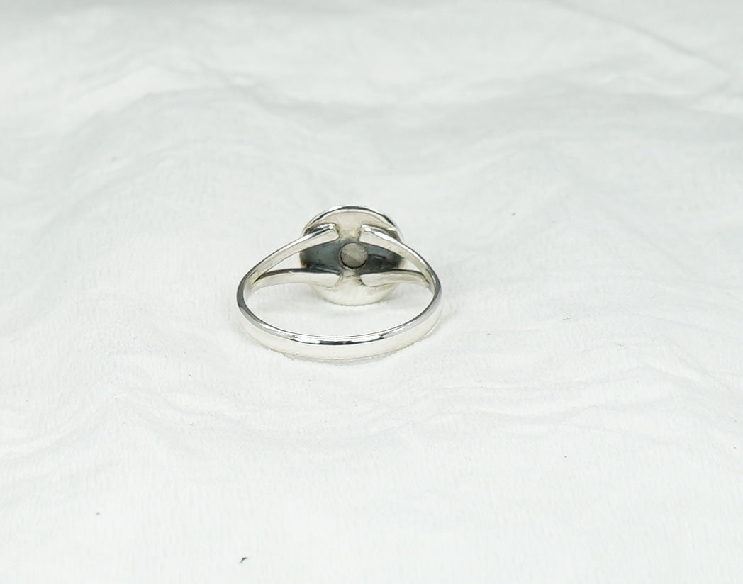 925 Solid Sterling Silver White Rainbow Moonstone Ring - 9 US