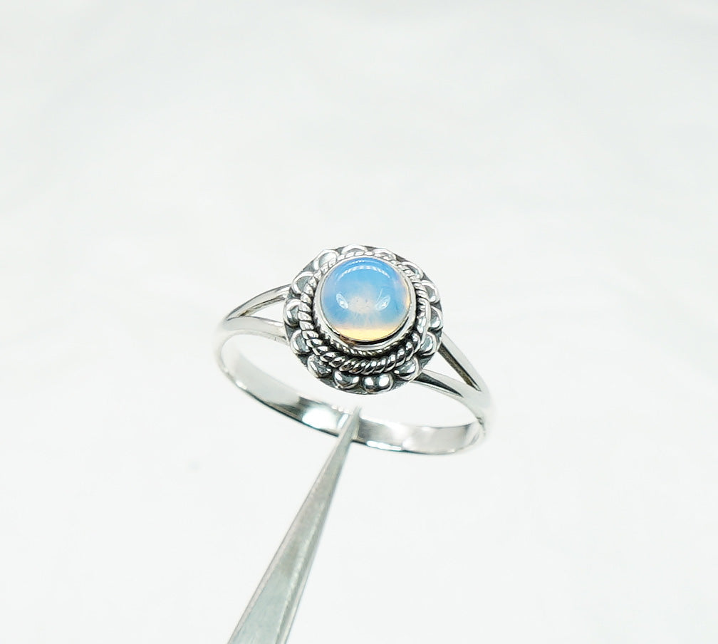 925 Solid Sterling Silver Milky Opalite Ring - 9 US