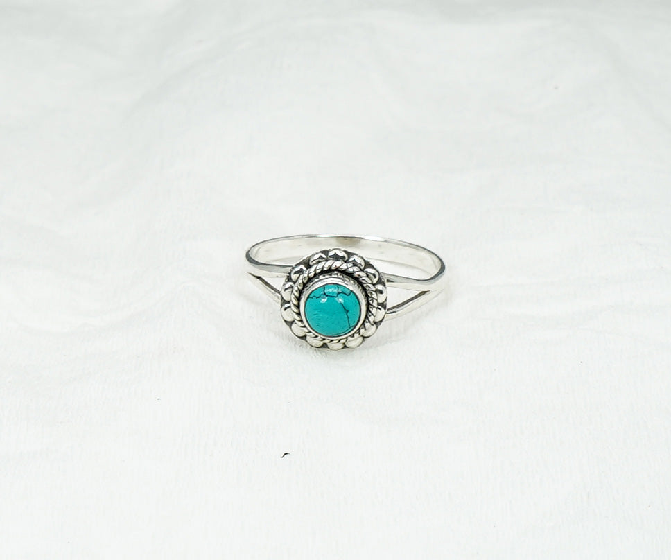 925 Solid Sterling Silver Blue Turquoise Ring - 10 US