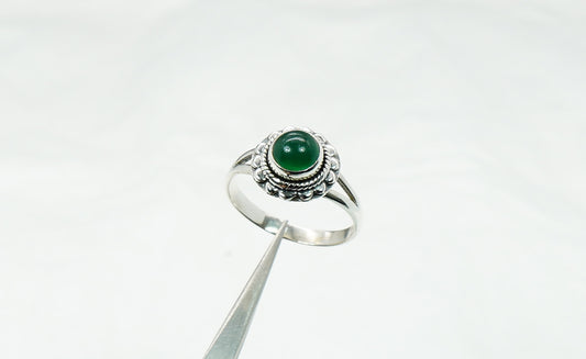 925 Solid Sterling Silver Green Onyx Ring - 6 US