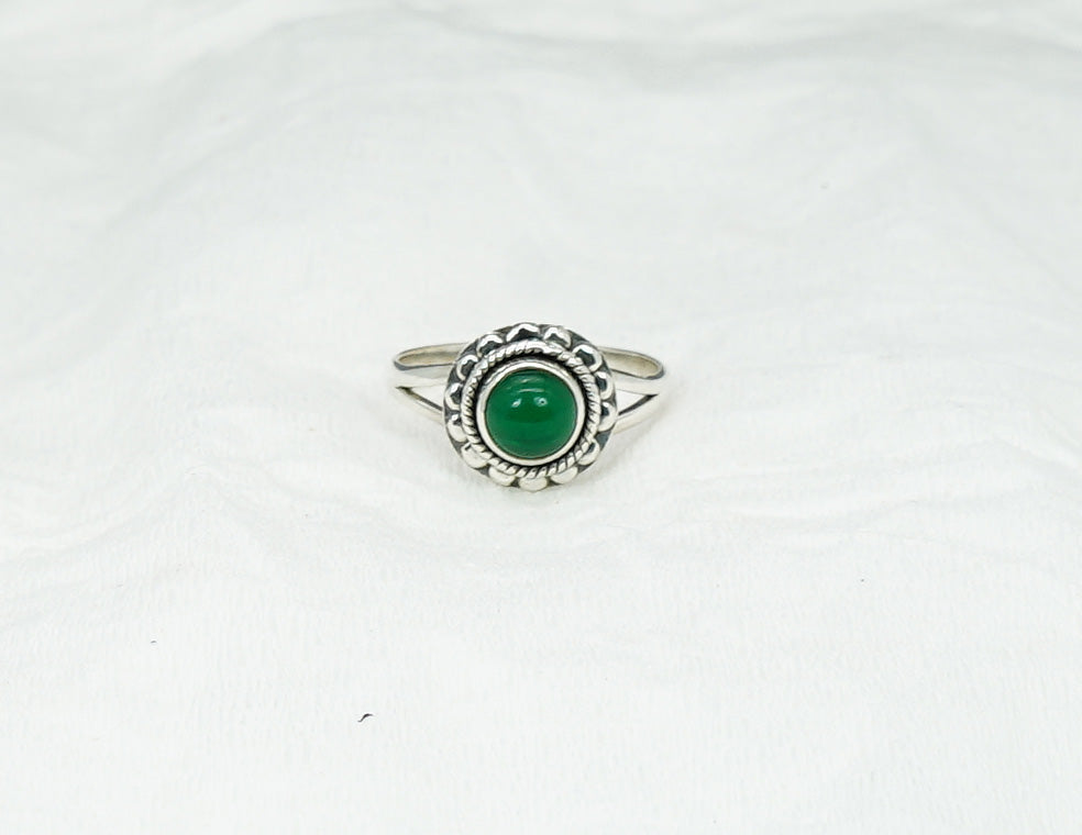 925 Solid Sterling Silver Green Onyx Ring - 6 US