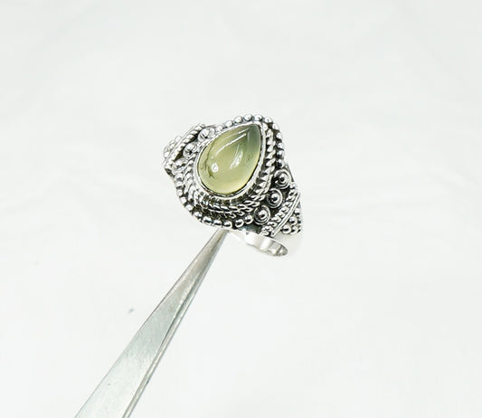 925 Solid Sterling Silver Green Prehnite Ring - 6 US