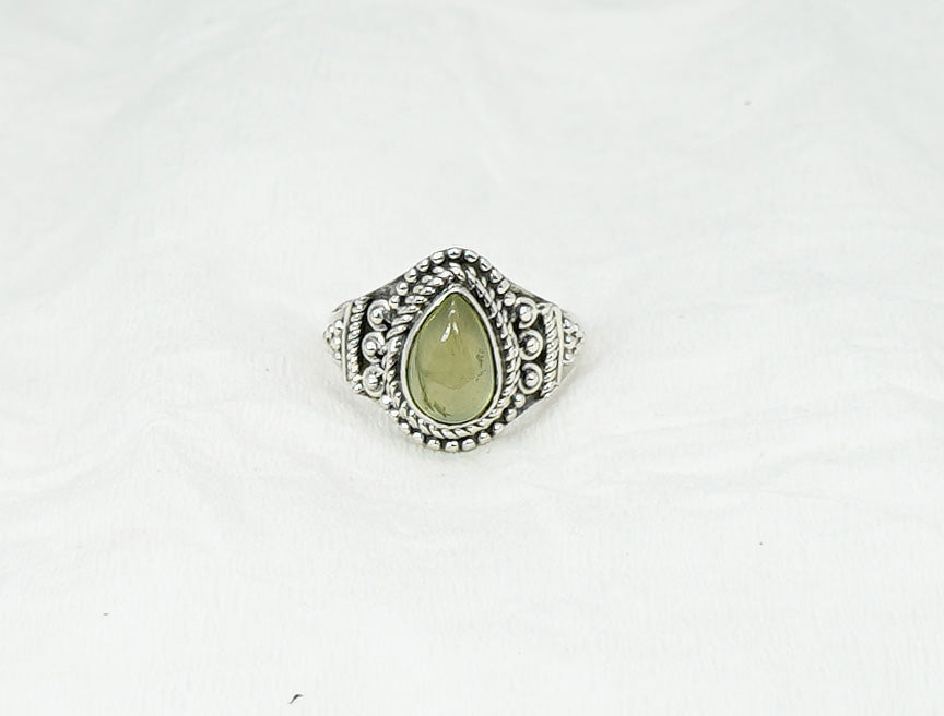 925 Solid Sterling Silver Green Prehnite Ring - 6 US