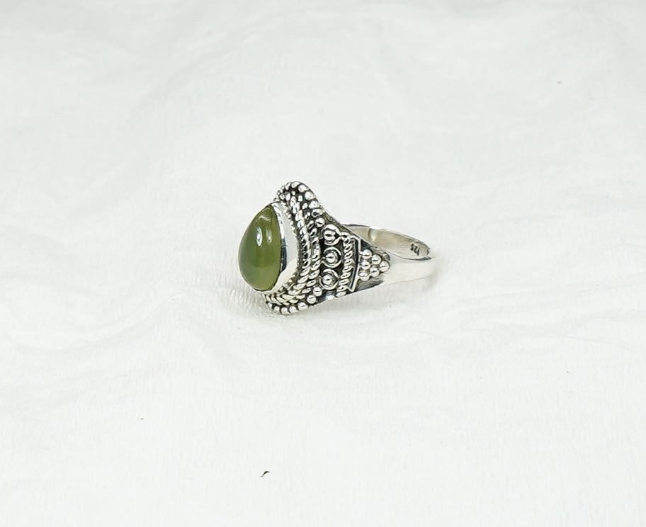 925 Solid Sterling Silver Green Prehnite Ring - 6 US