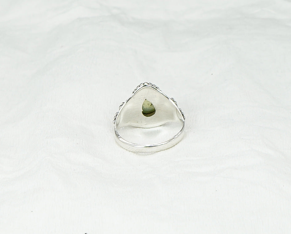925 Solid Sterling Silver Green Prehnite Ring - 6 US