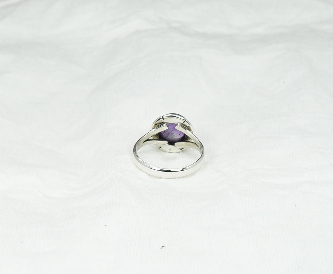 925 Solid Sterling Silver Purple Amethyst Ring - 5 US