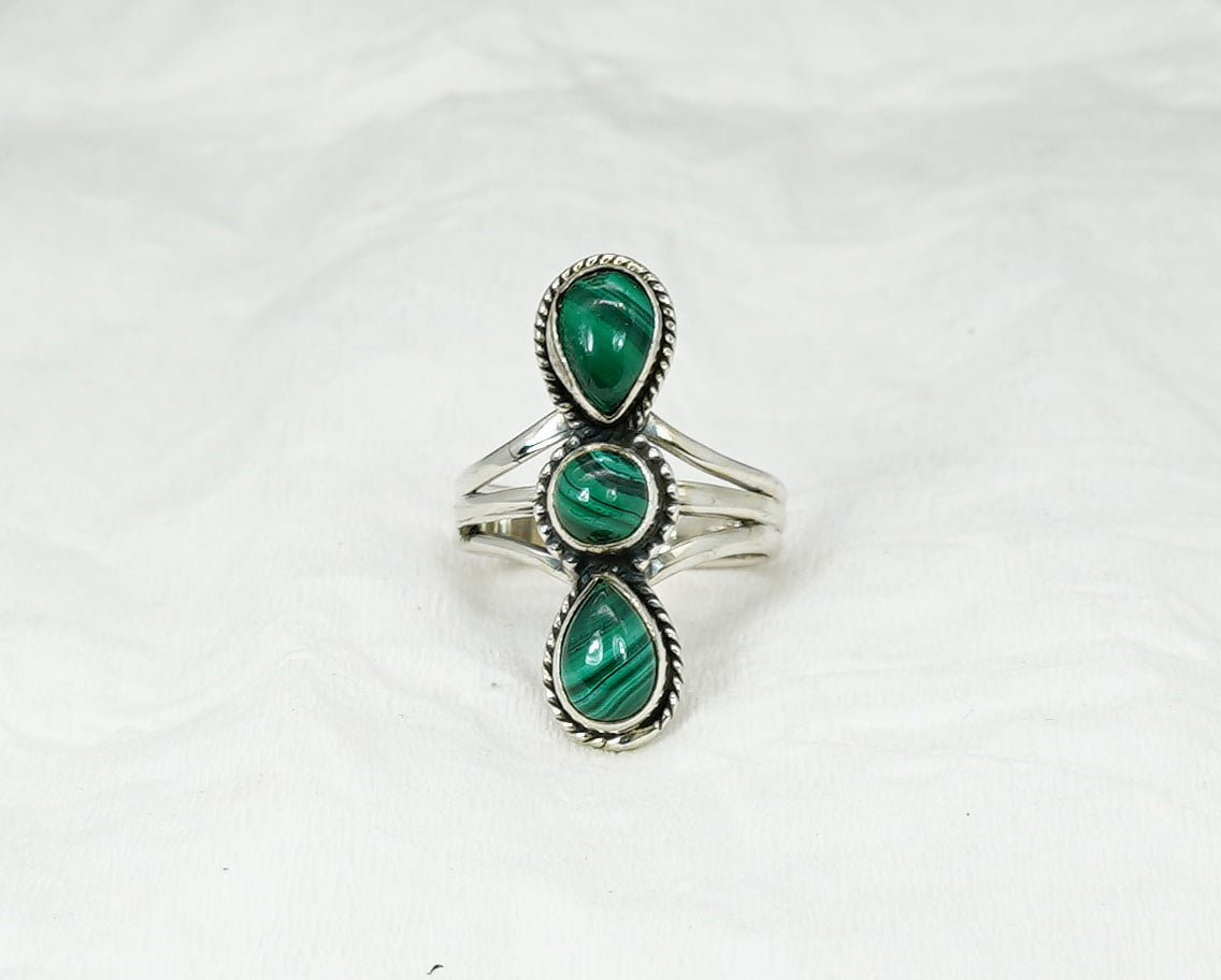925 Solid Sterling Silver Green Malachite Ring - 9 US