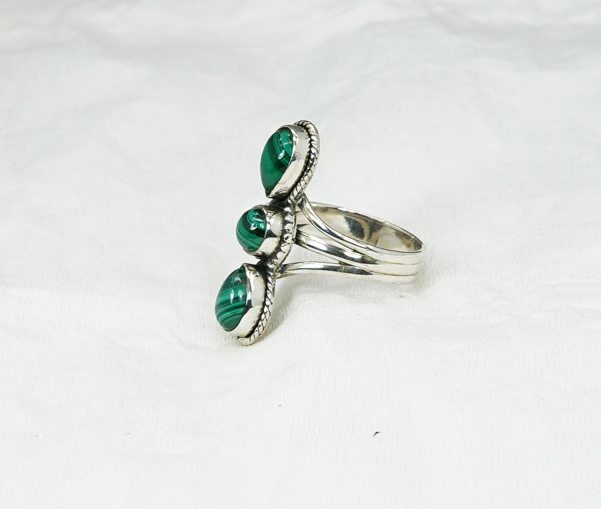 925 Solid Sterling Silver Green Malachite Ring - 9 US