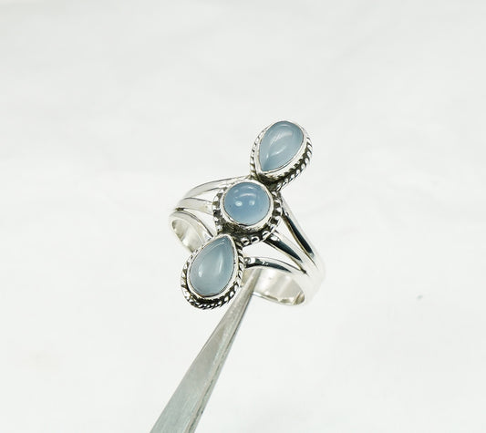 925 Solid Sterling Silver Blue Chalcedony Ring  - 9 US