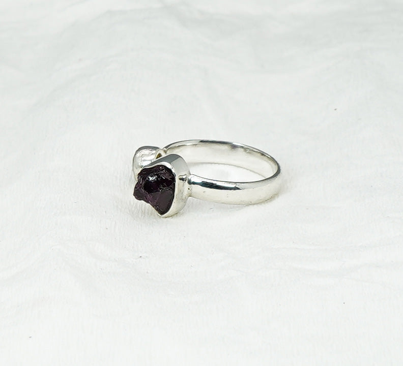 925 Solid Sterling Silver Cut Blue Topaz Rough Garnet Adjustable Ring  - 7 US