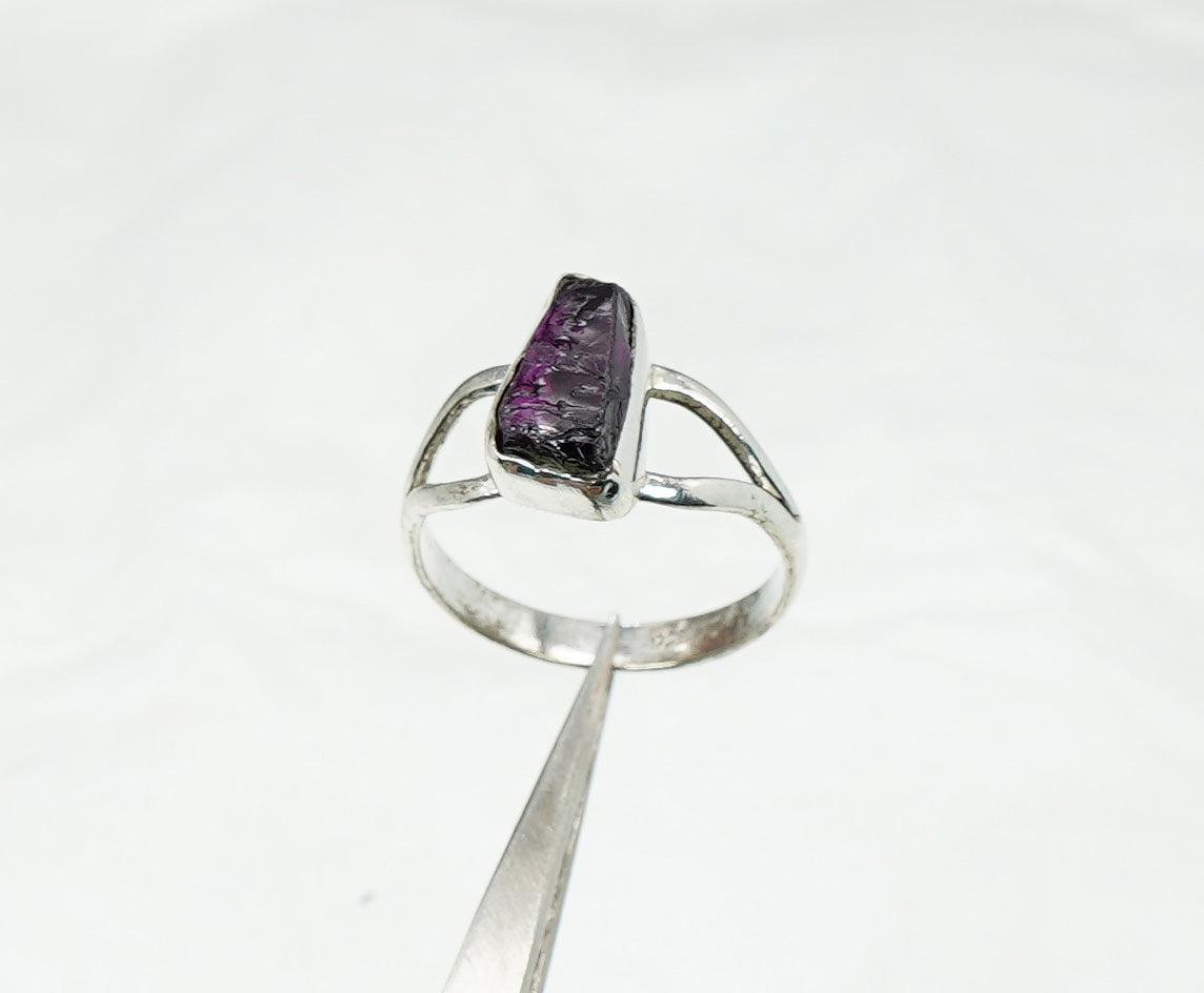 925 Solid Sterling Silver Rough Red Garnet Ring  - 8 US
