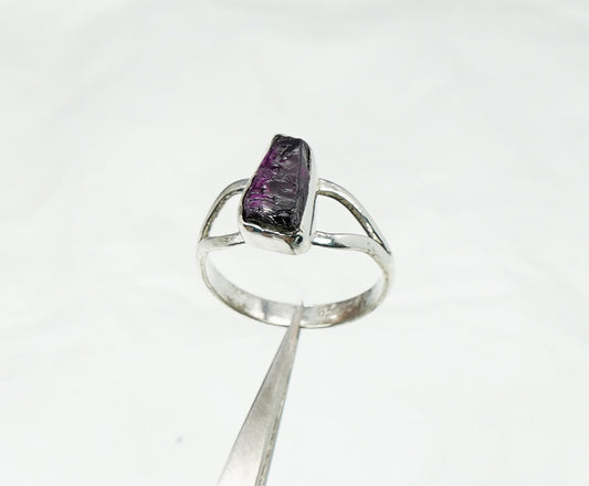 925 Solid Sterling Silver Rough Red Garnet Ring  - 8 US