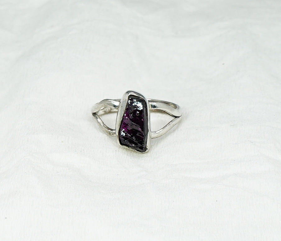 925 Solid Sterling Silver Rough Red Garnet Ring  - 8 US