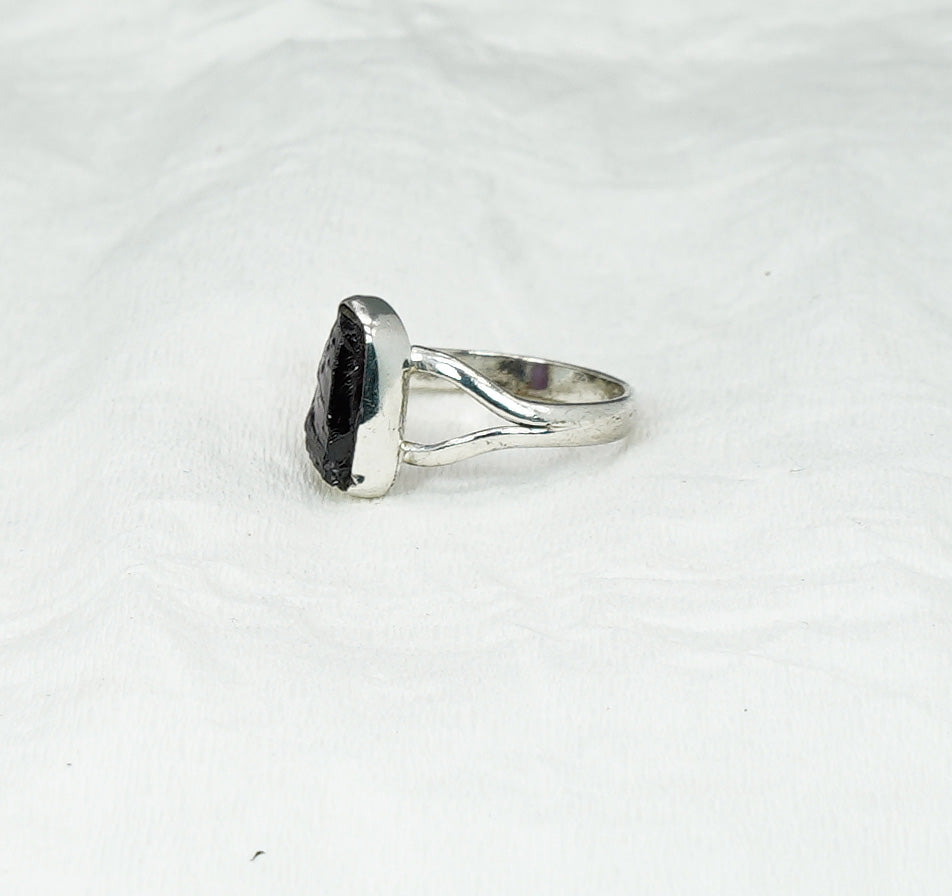 925 Solid Sterling Silver Rough Red Garnet Ring  - 8 US