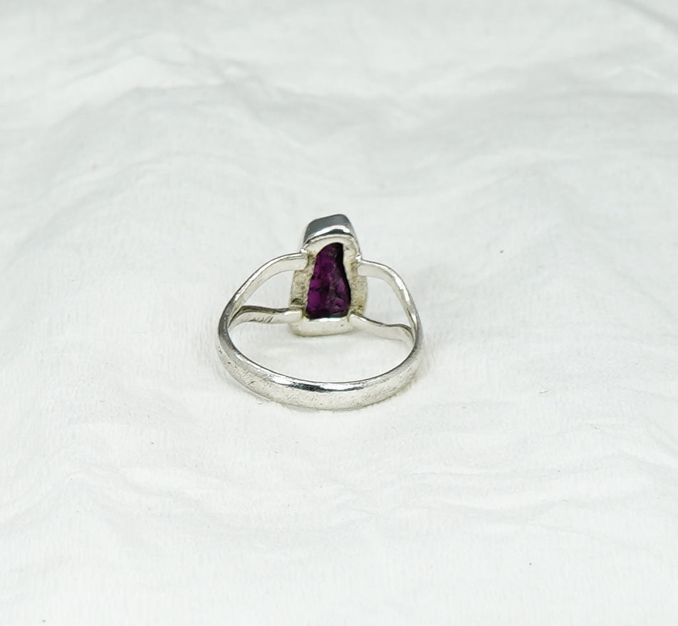 925 Solid Sterling Silver Rough Red Garnet Ring  - 8 US
