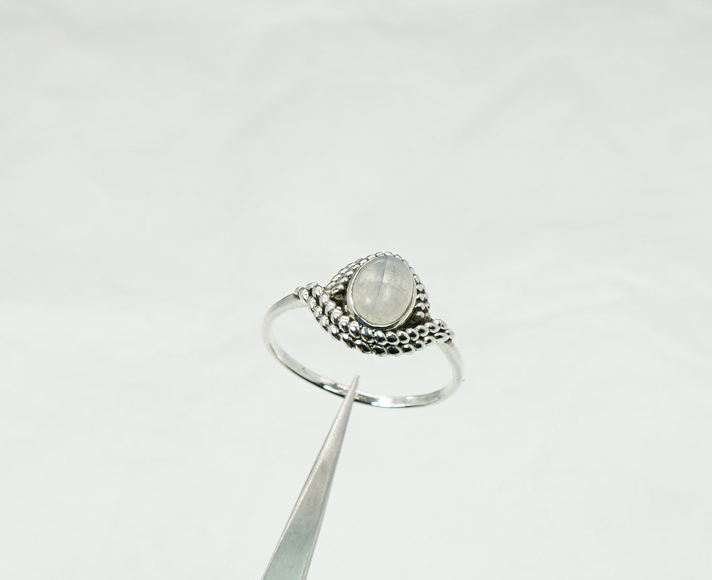 925 Solid Sterling Silver White Rainbow Moonstone Ring - 11 US
