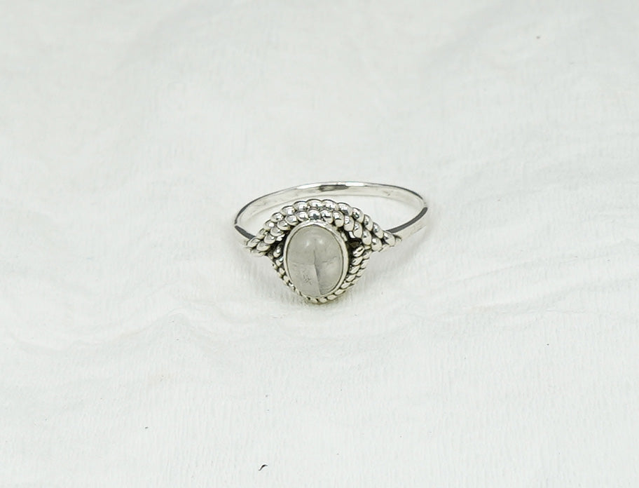 925 Solid Sterling Silver White Rainbow Moonstone Ring - 11 US