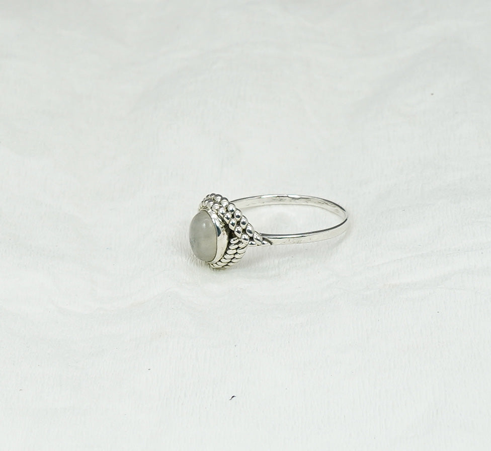 925 Solid Sterling Silver White Rainbow Moonstone Ring - 11 US