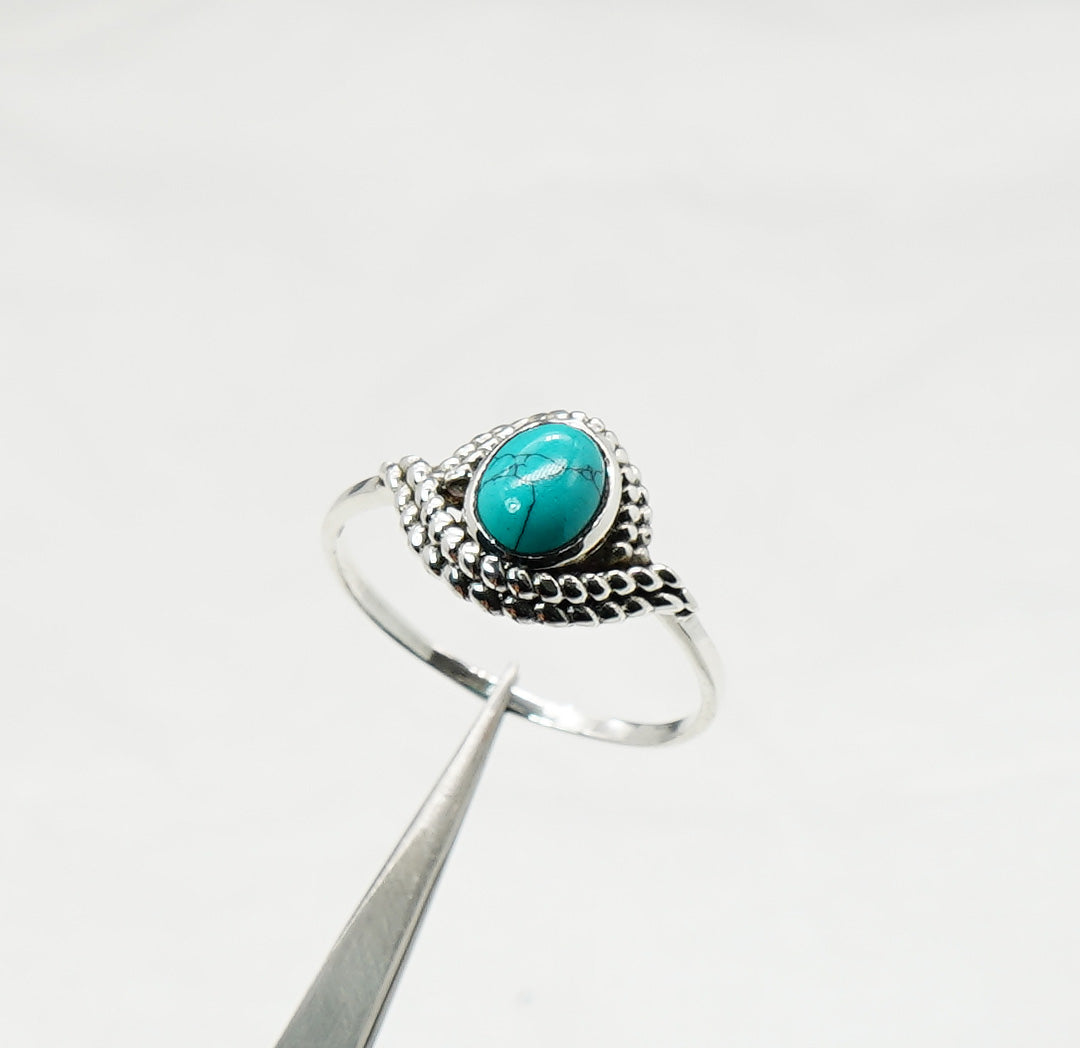 925 Solid Sterling Silver Blue Turquoise Ring - 11 US