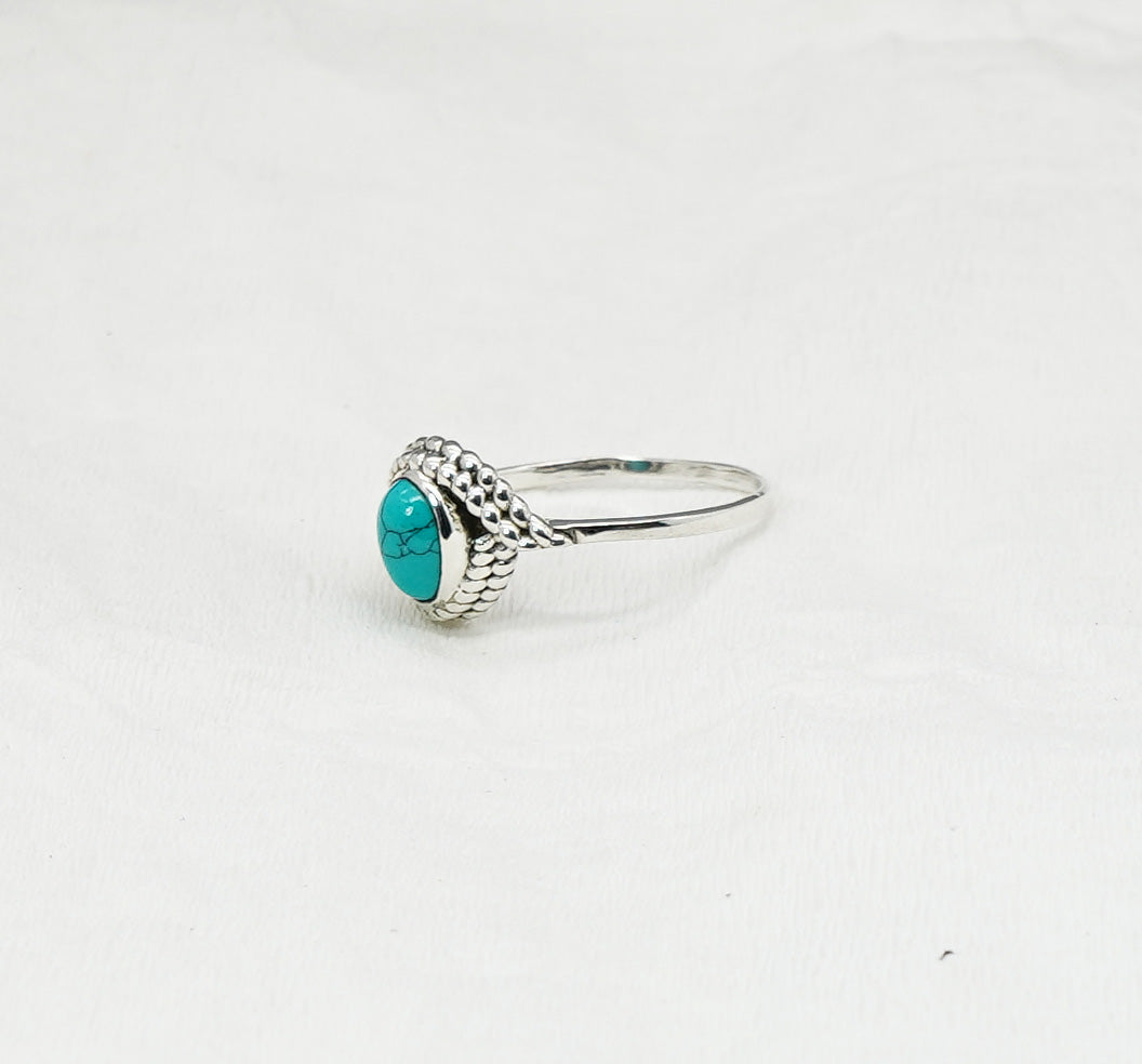 925 Solid Sterling Silver Blue Turquoise Ring - 10 US