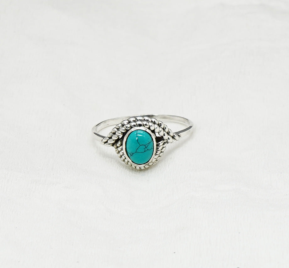 925 Solid Sterling Silver Blue Turquoise Ring - 11 US