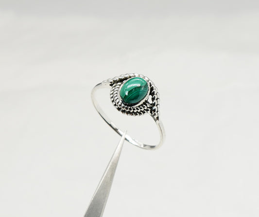 925 Solid Sterling Silver Green Malachite Ring - 11 US