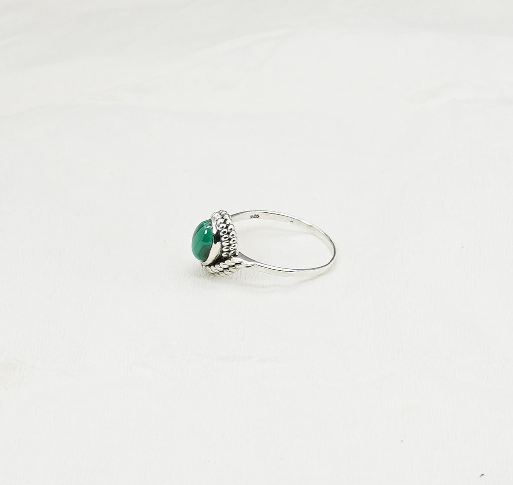 925 Solid Sterling Silver Green Malachite Ring - 11 US