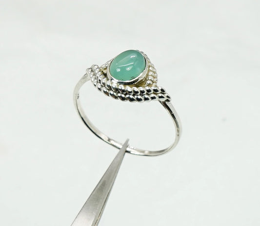 925 Solid Sterling Silver Aqua Chalcedony Ring - 11 US