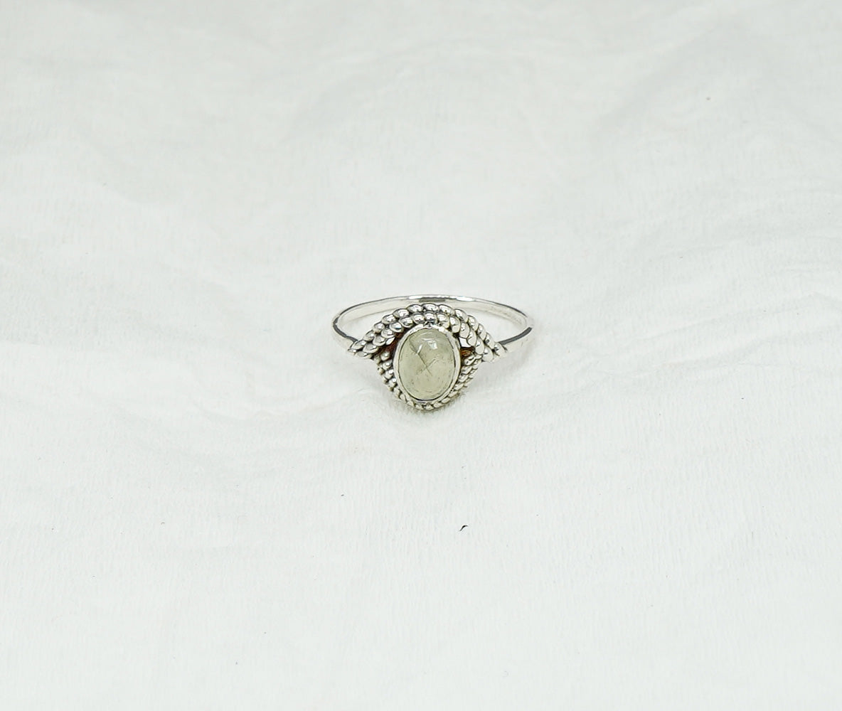 925 Solid Sterling Silver Green Prehnite Ring - 11 US