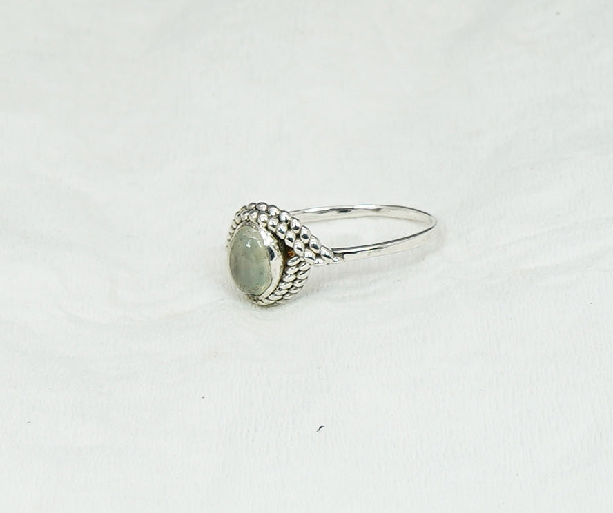 925 Solid Sterling Silver Green Prehnite Ring - 11 US