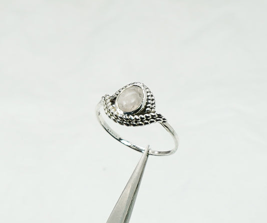925 Solid Sterling Silver Pink Rose Quartz Ring - 11 US