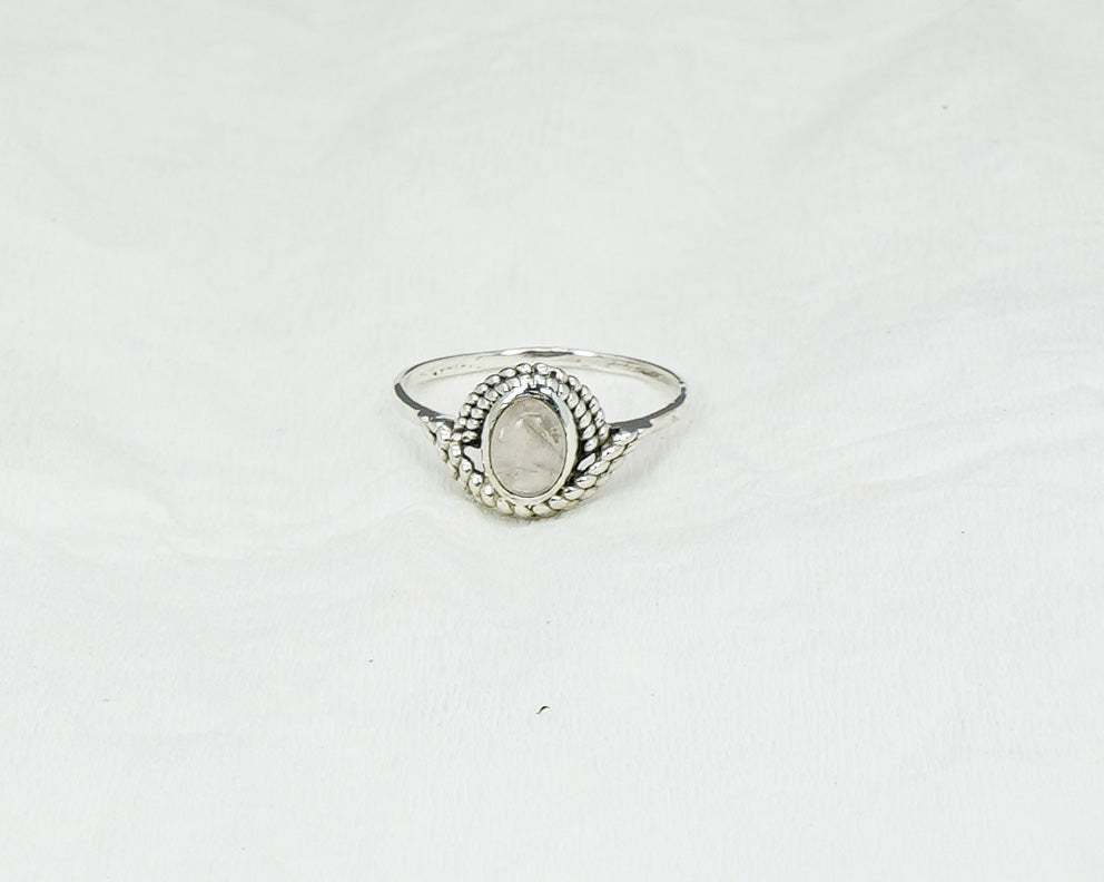 925 Solid Sterling Silver Pink Rose Quartz Ring - 11 US
