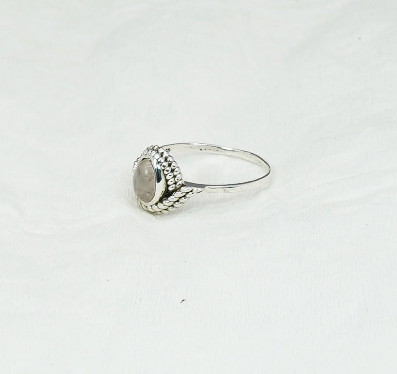 925 Solid Sterling Silver Pink Rose Quartz Ring - 11 US
