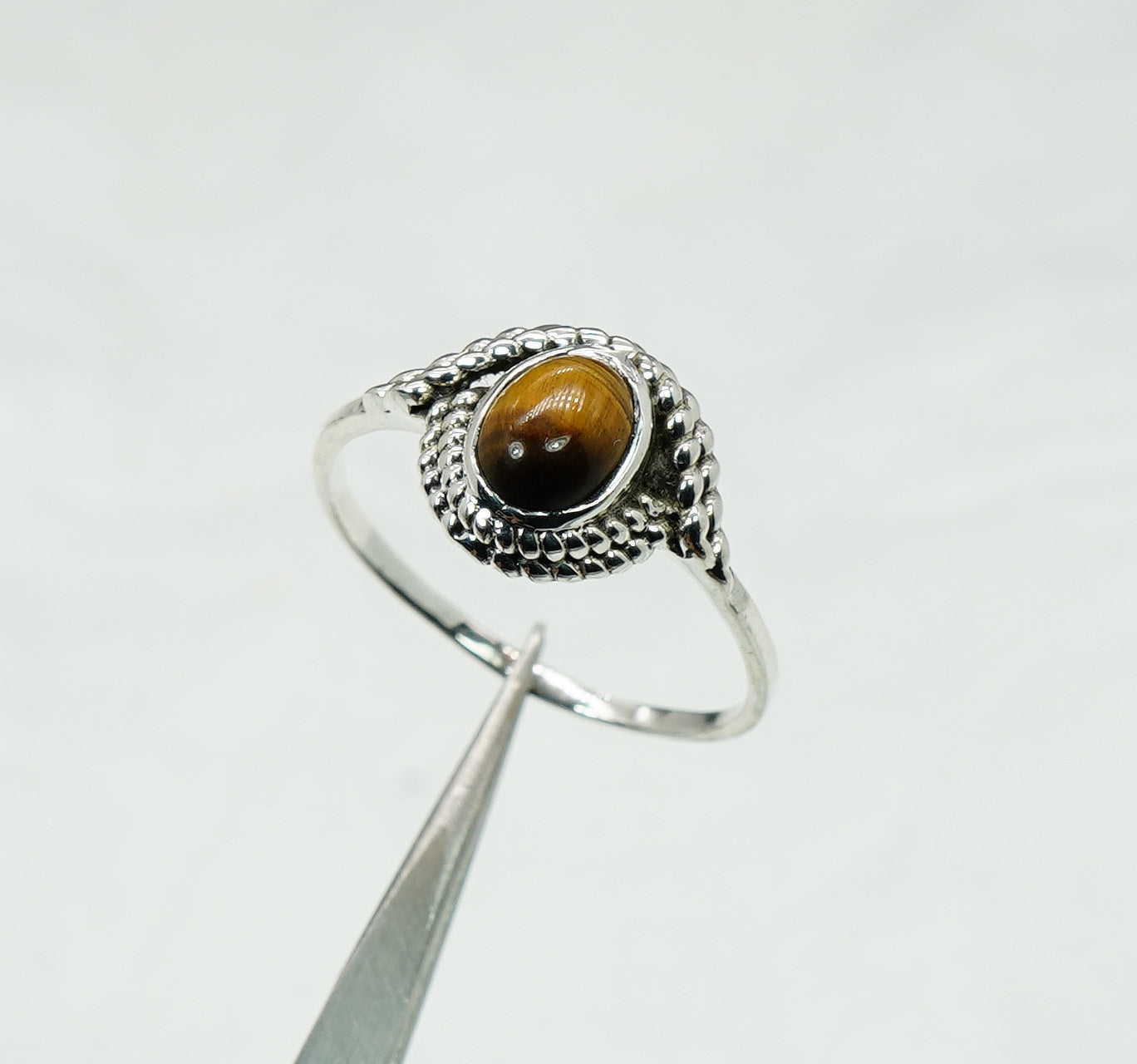 925 Solid Sterling Silver Tiger Eye Ring - 11 US