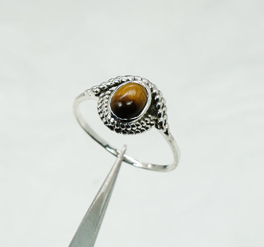 925 Solid Sterling Silver Tiger Eye Ring - 11 US