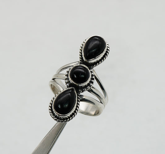 925 Solid Sterling Silver Black Onyx Ring - 8 US