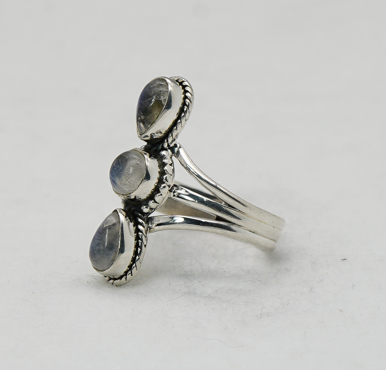 925 Solid Sterling Silver White Rainbow Moonstone Ring - 10 US