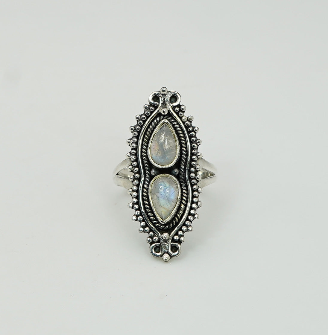 925 Solid Sterling Silver White Rainbow Moonstone Ring - 9 US