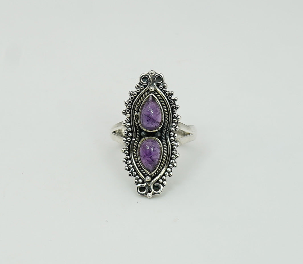 925 Solid Sterling Silver Purple Amethyst Ring - 7 US