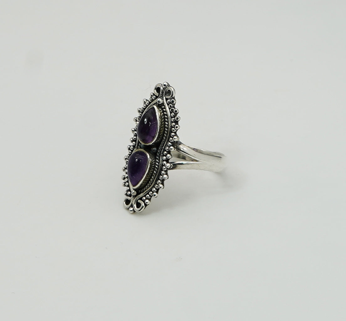 925 Solid Sterling Silver Purple Amethyst Ring - 10 US