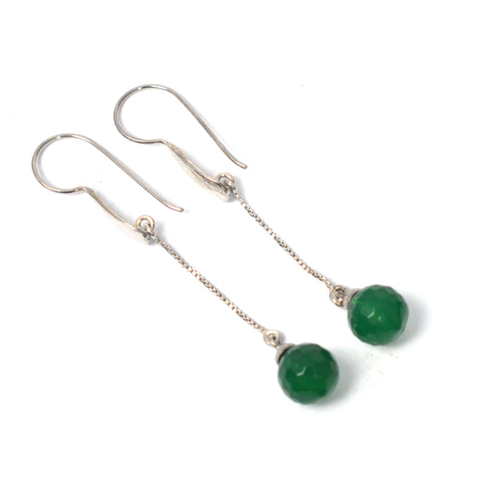 925 SOLID STERLING SILVER GREEN ONYX HOOK EARRING- 2.7 INCH