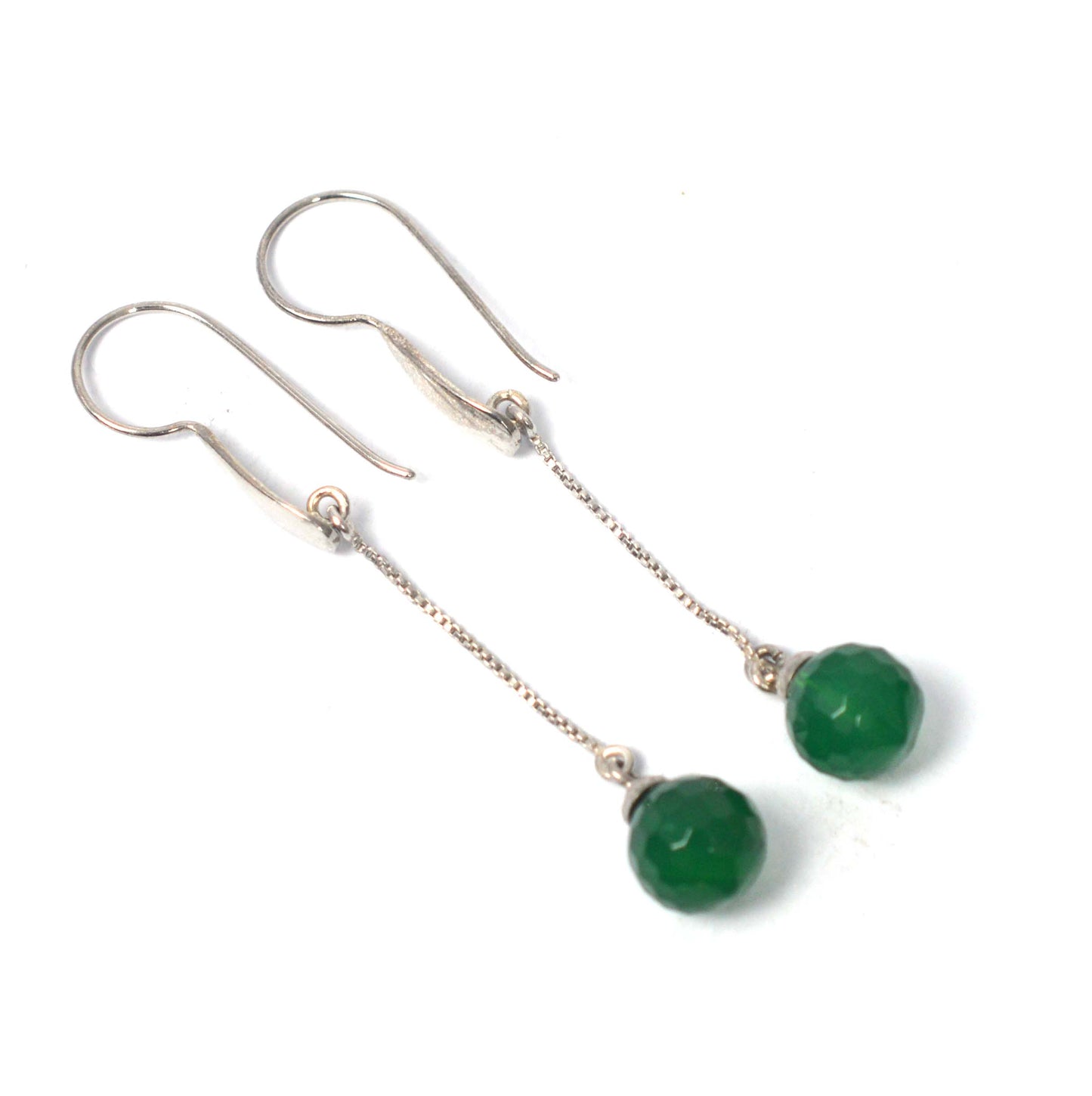 925 SOLID STERLING SILVER GREEN ONYX HOOK EARRING- 2.6 INCH