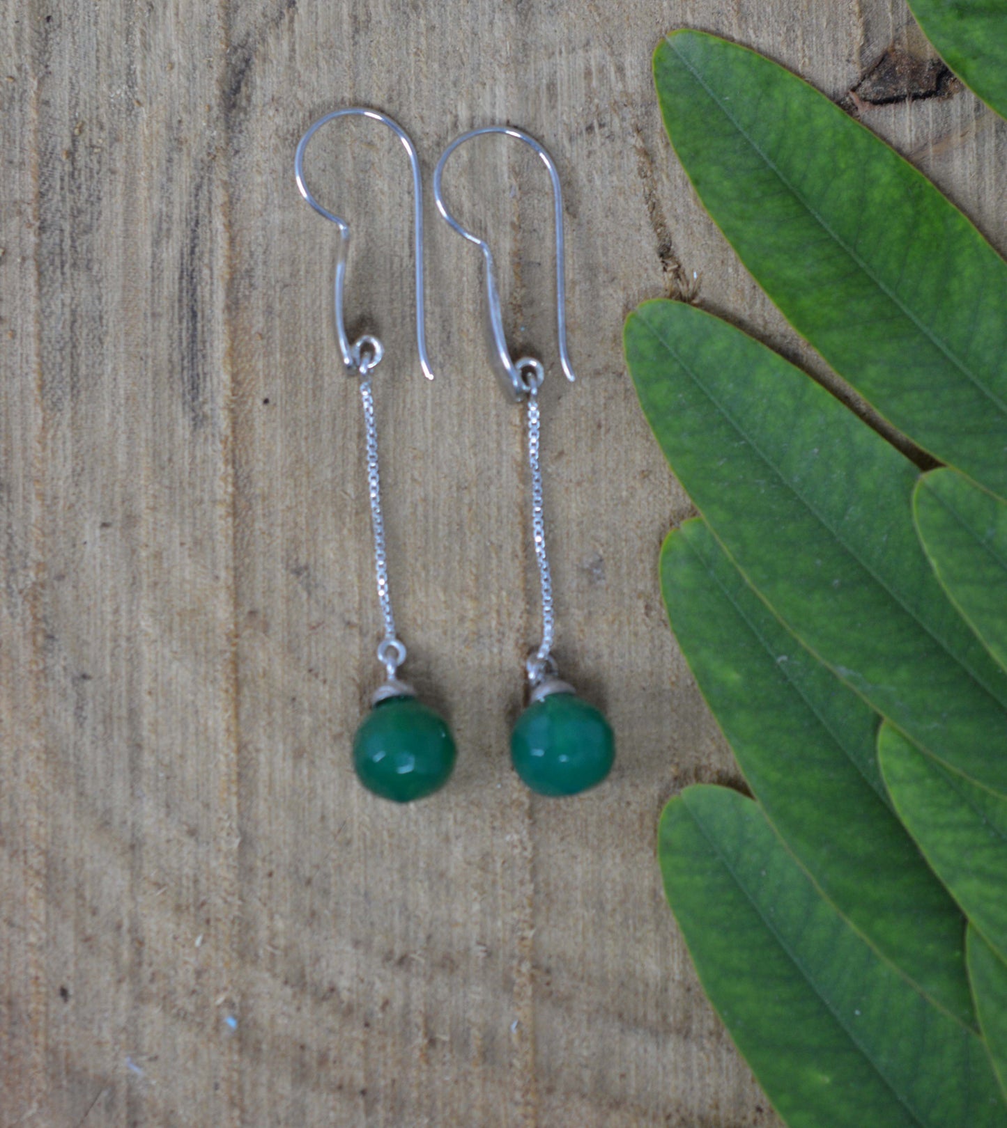 925 SOLID STERLING SILVER GREEN ONYX HOOK EARRING- 2.6 INCH
