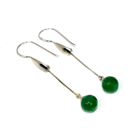 925 SOLID STERLING SILVER FACETED GREEN ONYX HOOK EARRING-2.6 INCH